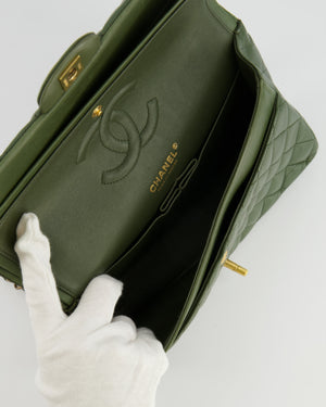Chanel Medium Classic Double Flap Bag in Olive Green Lambskin Leather with Gold Hardware