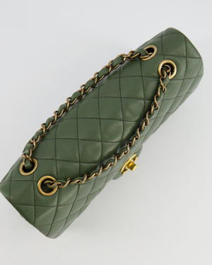 Chanel Medium Classic Double Flap Bag in Olive Green Lambskin Leather with Gold Hardware