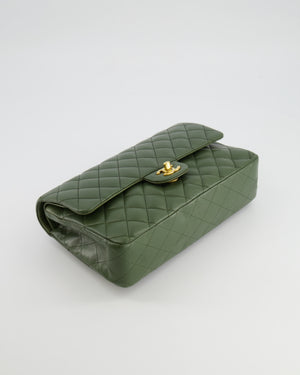 Chanel Medium Classic Double Flap Bag in Olive Green Lambskin Leather with Gold Hardware