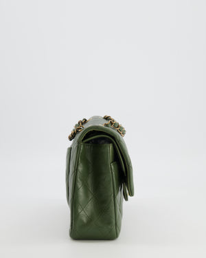 Chanel Medium Classic Double Flap Bag in Olive Green Lambskin Leather with Gold Hardware