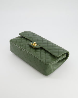 Chanel Medium Classic Double Flap Bag in Olive Green Lambskin Leather with Gold Hardware