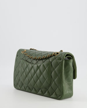 Chanel Medium Classic Double Flap Bag in Olive Green Lambskin Leather with Gold Hardware