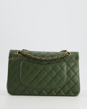 Chanel Medium Classic Double Flap Bag in Olive Green Lambskin Leather with Gold Hardware