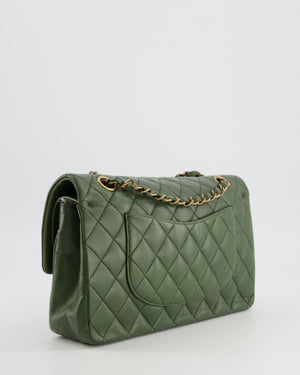 Chanel Medium Classic Double Flap Bag in Olive Green Lambskin Leather with Gold Hardware