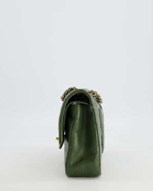 Chanel Medium Classic Double Flap Bag in Olive Green Lambskin Leather with Gold Hardware
