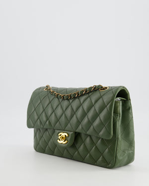 Chanel Medium Classic Double Flap Bag in Olive Green Lambskin Leather with Gold Hardware