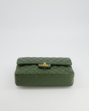 Chanel Medium Classic Double Flap Bag in Olive Green Lambskin Leather with Gold Hardware