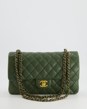 Chanel Medium Classic Double Flap Bag in Olive Green Lambskin Leather with Gold Hardware