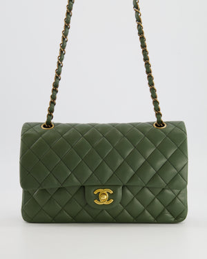 Chanel Medium Classic Double Flap Bag in Olive Green Lambskin Leather with Gold Hardware