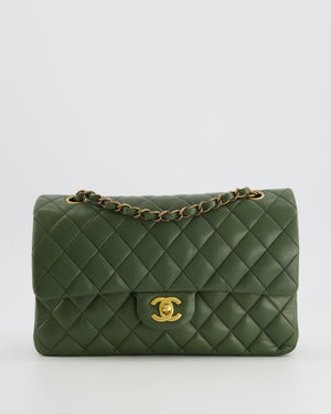 Chanel Medium Classic Double Flap Bag in Olive Green Lambskin Leather with Gold Hardware