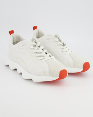 Hermès White Letaher and Suede Envol Trainers with Orange Details Size EU 40.5