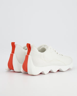 Hermès White Letaher and Suede Envol Trainers with Orange Details Size EU 40.5