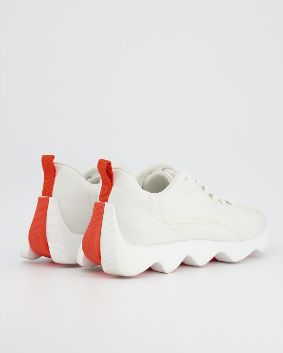 Hermès White Letaher and Suede Envol Trainers with Orange Details Size EU 40.5