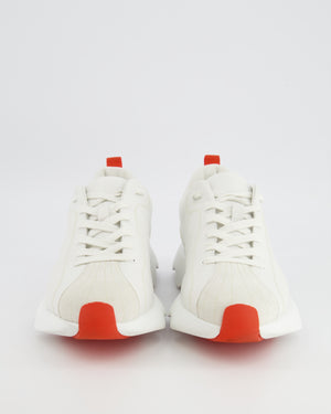 Hermès White Letaher and Suede Envol Trainers with Orange Details Size EU 40.5