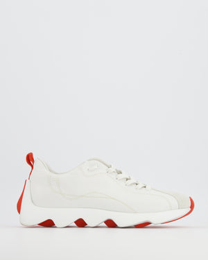Hermès White Letaher and Suede Envol Trainers with Orange Details Size EU 40.5