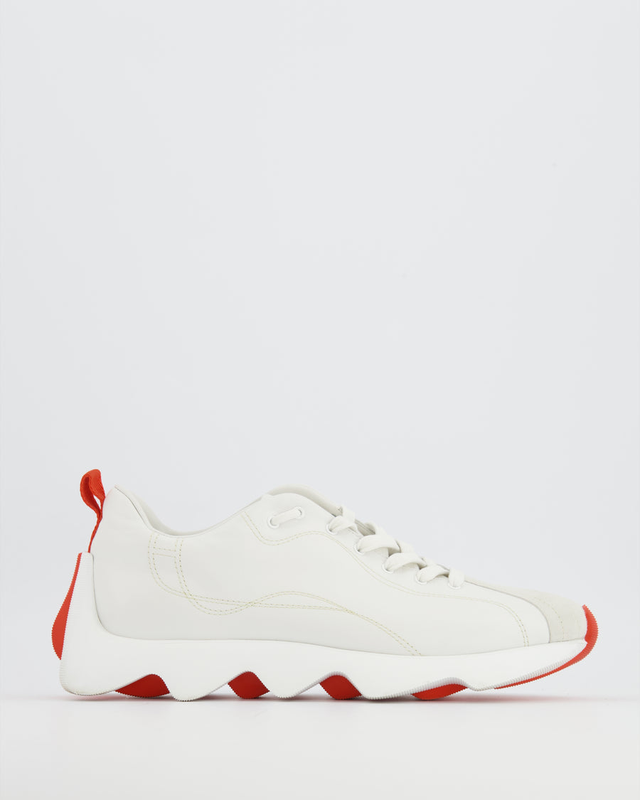 Hermès White Letaher and Suede Envol Trainers with Orange Details Size EU 40.5