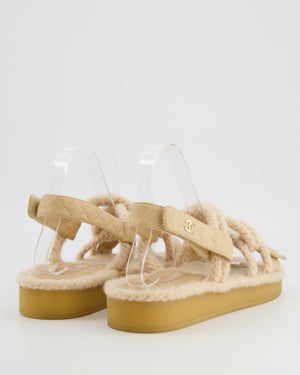 Chanel Beige Dad Sandals in Quilted Lambskin Leather and Rope with Gold Logo Details Size EU 40