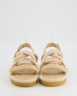 Chanel Beige Dad Sandals in Quilted Lambskin Leather and Rope with Gold Logo Details Size EU 40