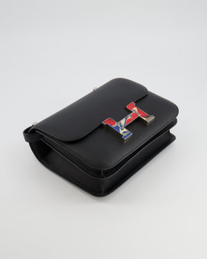 *LIMITED EDITION* Hermès Constance 24 Bag in Noir Swift Leather with Red, Blue and Beige Marbled Palladium Hardware