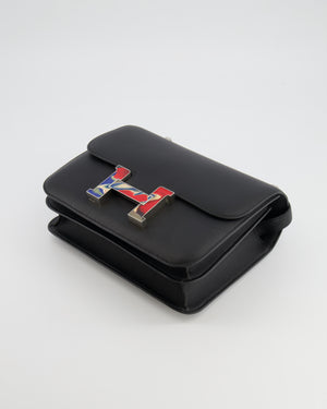 *LIMITED EDITION* Hermès Constance 24 Bag in Noir Swift Leather with Red, Blue and Beige Marbled Palladium Hardware