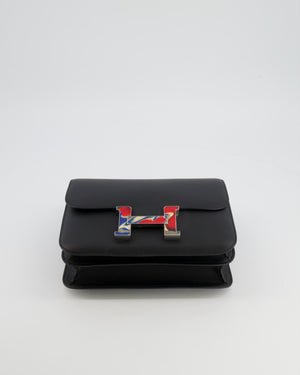 *LIMITED EDITION* Hermès Constance 24 Bag in Noir Swift Leather with Red, Blue and Beige Marbled Palladium Hardware