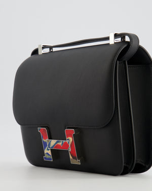 *LIMITED EDITION* Hermès Constance 24 Bag in Noir Swift Leather with Red, Blue and Beige Marbled Palladium Hardware