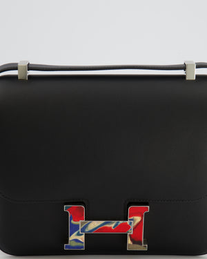 *LIMITED EDITION* Hermès Constance 24 Bag in Noir Swift Leather with Red, Blue and Beige Marbled Palladium Hardware