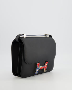 *LIMITED EDITION* Hermès Constance 24 Bag in Noir Swift Leather with Red, Blue and Beige Marbled Palladium Hardware