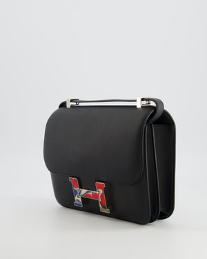 *LIMITED EDITION* Hermès Constance 24 Bag in Noir Swift Leather with Red, Blue and Beige Marbled Palladium Hardware