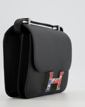 *LIMITED EDITION* Hermès Constance 24 Bag in Noir Swift Leather with Red, Blue and Beige Marbled Palladium Hardware