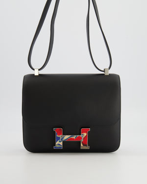 *LIMITED EDITION* Hermès Constance 24 Bag in Noir Swift Leather with Red, Blue and Beige Marbled Palladium Hardware