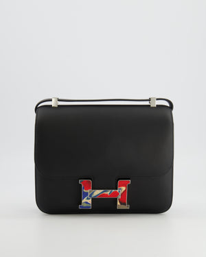 *LIMITED EDITION* Hermès Constance 24 Bag in Noir Swift Leather with Red, Blue and Beige Marbled Palladium Hardware