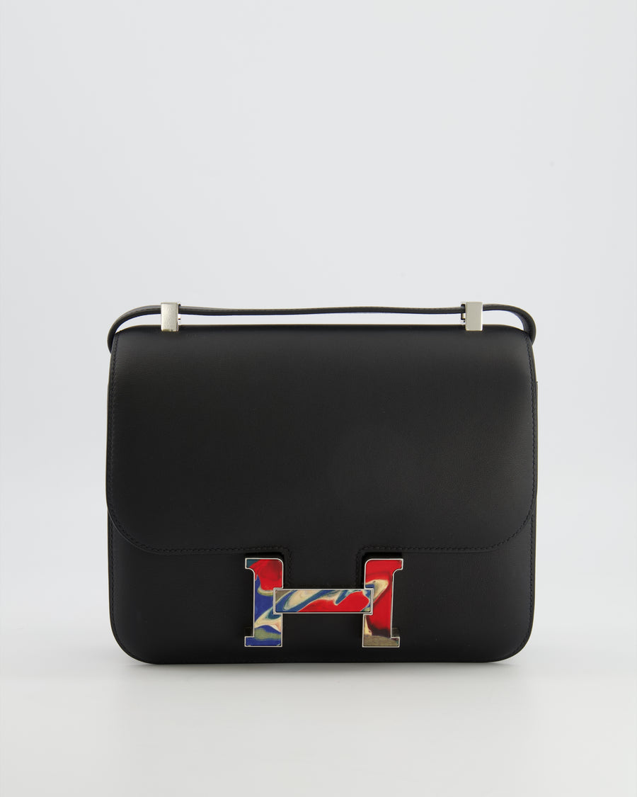 *LIMITED EDITION* Hermès Constance 24 Bag in Noir Swift Leather with Red, Blue and Beige Marbled Palladium Hardware
