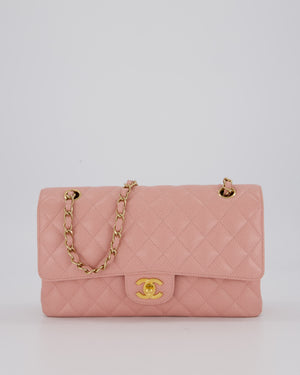 Chanel Pink Vintage Medium Classic Double Flap Bag in Caviar Leather with 24K Gold Hardware