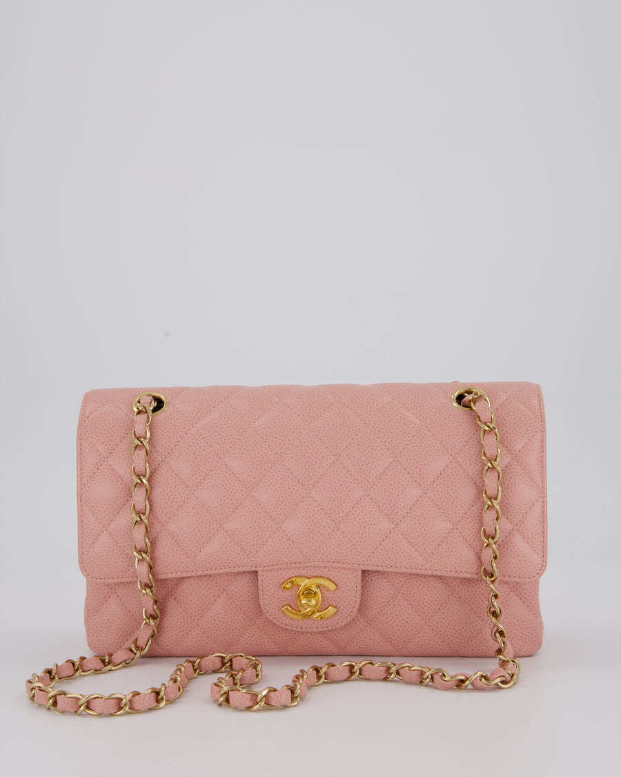 Chanel Pink Vintage Medium Classic Double Flap Bag in Caviar Leather with 24K Gold Hardware