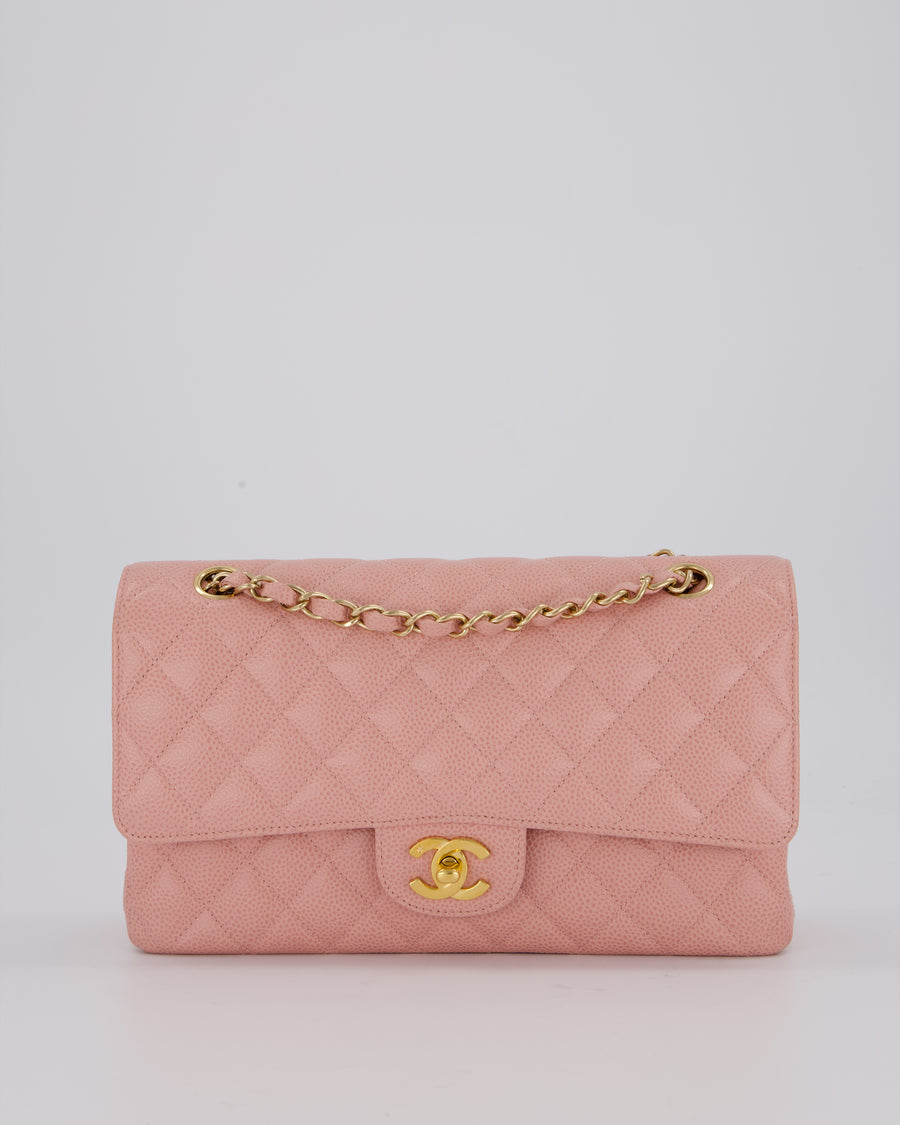 Chanel Pink Vintage Medium Classic Double Flap Bag in Caviar Leather with 24K Gold Hardware