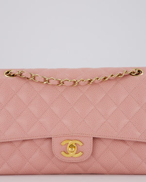 Chanel Pink Vintage Medium Classic Double Flap Bag in Caviar Leather with 24K Gold Hardware