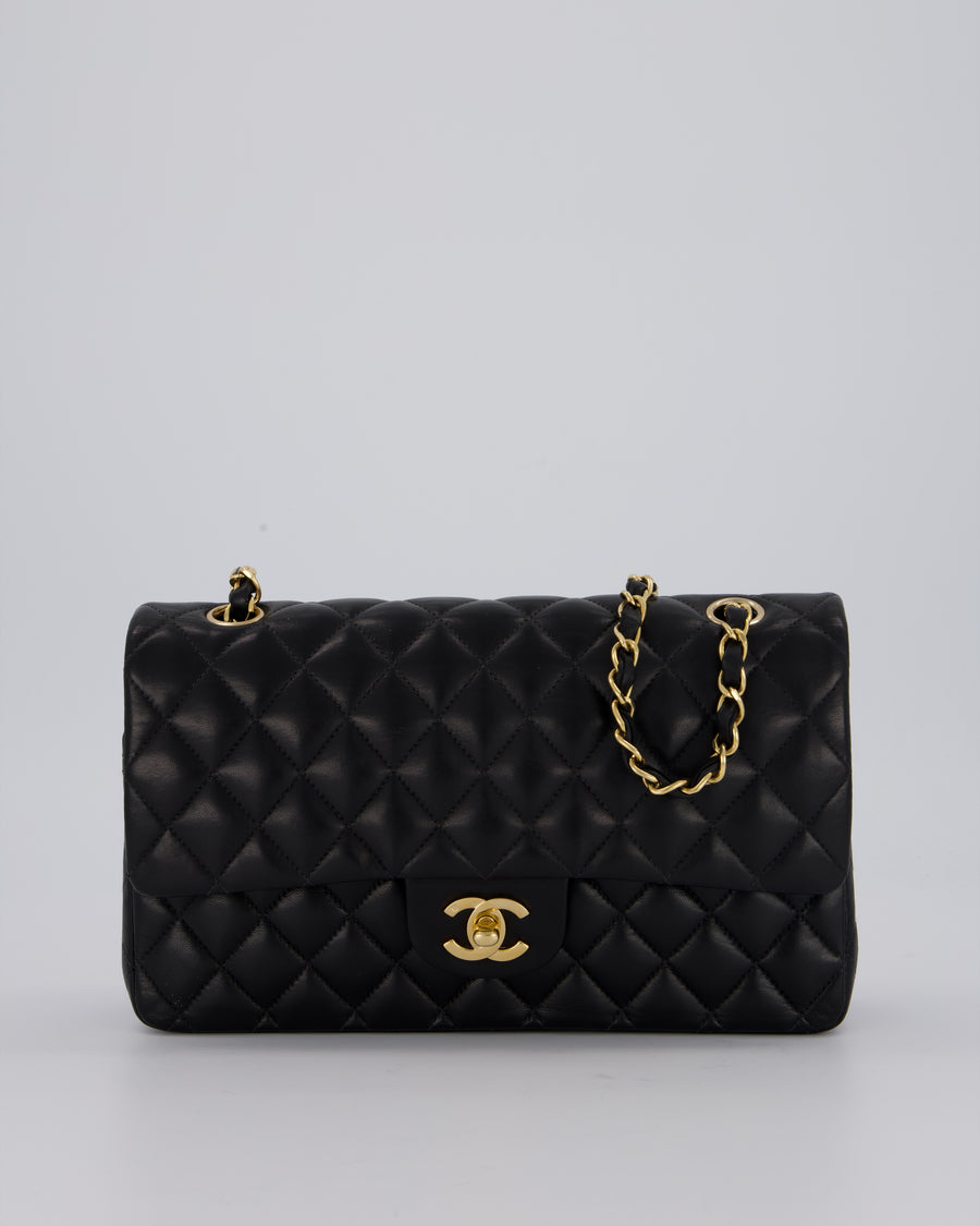 Chanel Black Vintage Medium Classic Double Flap Bag in Lambskin Leather with 24K Gold Hardware