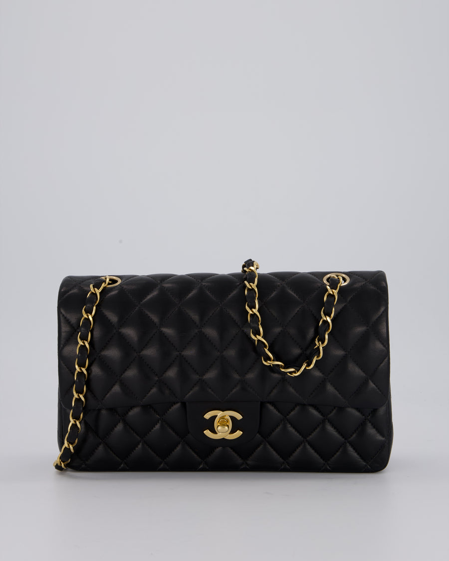Chanel Black Vintage Medium Classic Double Flap Bag in Lambskin Leather with 24K Gold Hardware