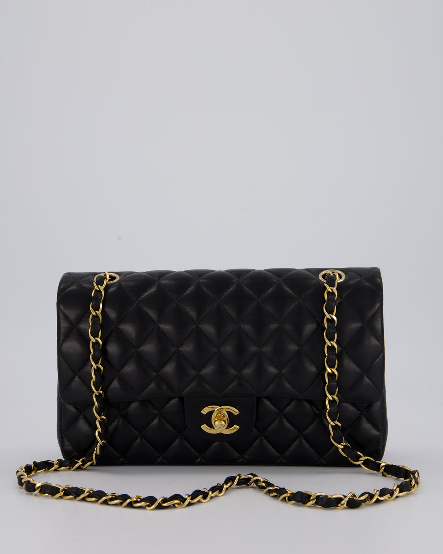 Chanel Black Vintage Medium Classic Double Flap Bag in Lambskin Leather with 24K Gold Hardware