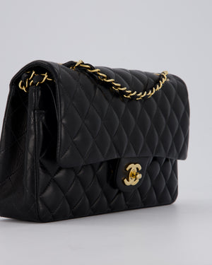 Chanel Black Vintage Medium Classic Double Flap Bag in Lambskin Leather with 24K Gold Hardware