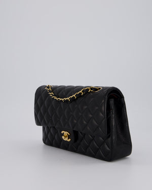 Chanel Black Vintage Medium Classic Double Flap Bag in Lambskin Leather with 24K Gold Hardware