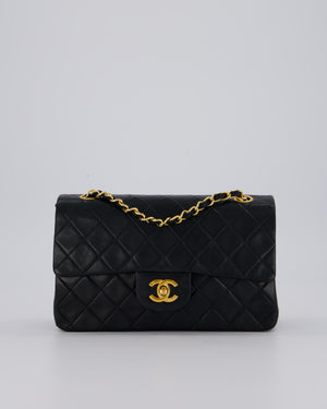 Chanel Vintage Black Small Classic Double Flap Bag in Lambskin Leather with 24K Gold Hardware