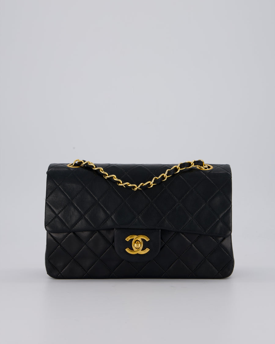 Chanel Vintage Black Small Classic Double Flap Bag in Lambskin Leather with 24K Gold Hardware