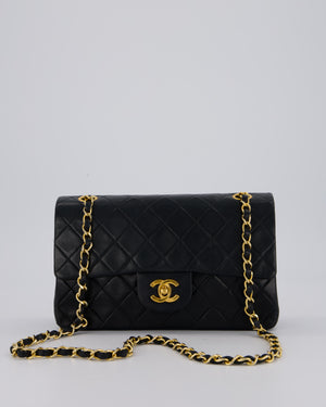Chanel Vintage Black Small Classic Double Flap Bag in Lambskin Leather with 24K Gold Hardware