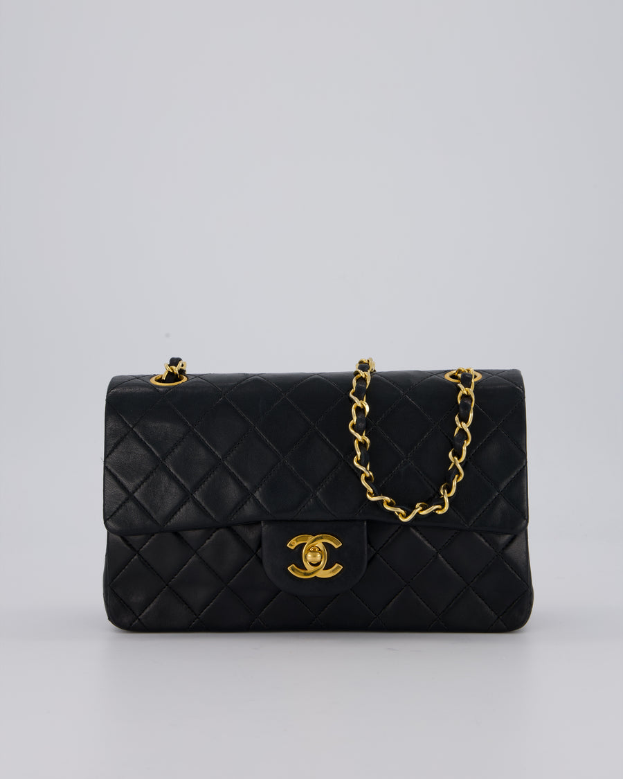 Chanel Vintage Black Small Classic Double Flap Bag in Lambskin Leather with 24K Gold Hardware