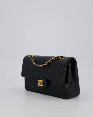 Chanel Vintage Black Small Classic Double Flap Bag in Lambskin Leather with 24K Gold Hardware