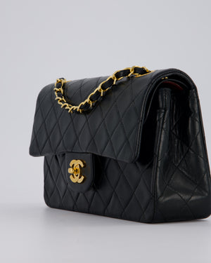 Chanel Vintage Black Small Classic Double Flap Bag in Lambskin Leather with 24K Gold Hardware