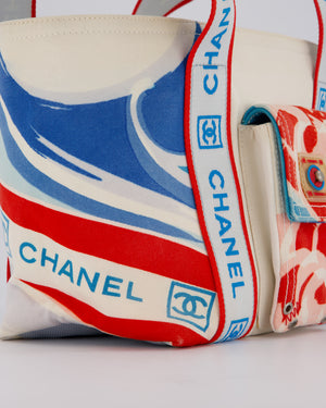 Chanel Vintage Sport Line Canvas Tote Bag with CC Logo Straps and Front Pocket