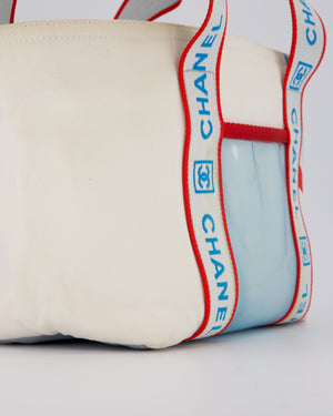 Chanel Vintage Sport Line Canvas Tote Bag with CC Logo Straps and Front Pocket